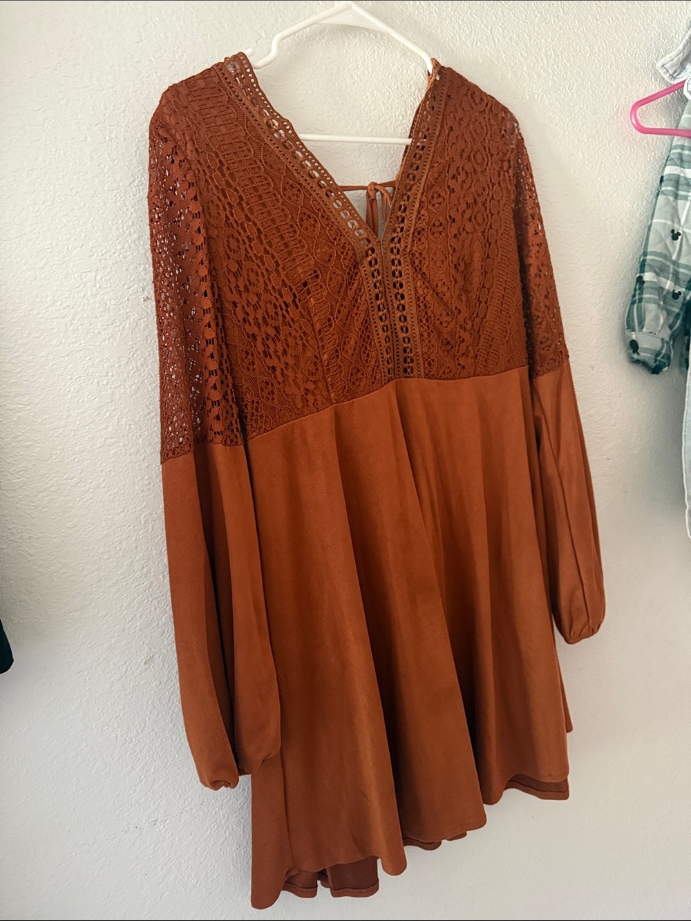SHEIN Burnt Orange Crochet Lace V-Neck Dress
